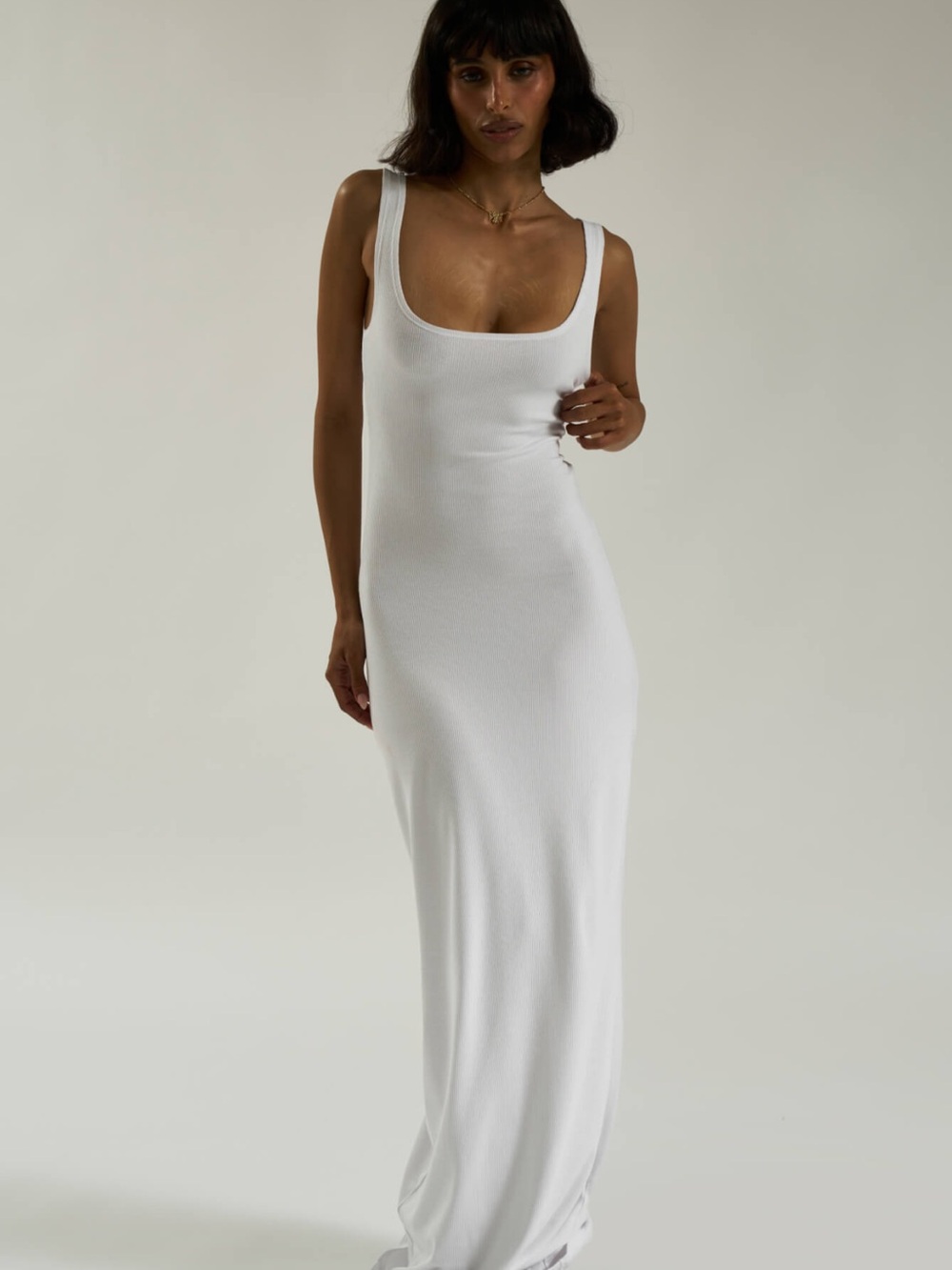 NWT All Things Golden Luxe Rib Maxi Dress White XXS